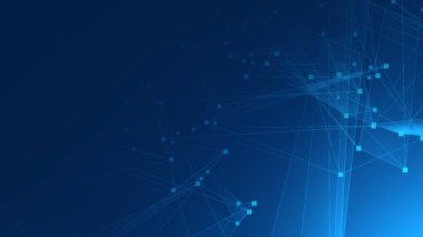 Teknoloji geçmişine sahip soyut mavi çokgen teknoloji ağı. Soyut noktalar ve satır dokusu arka planı. 3d oluşturma.