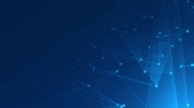 Teknoloji geçmişine sahip soyut mavi çokgen teknoloji ağı. Soyut noktalar ve satır dokusu arka planı. 3d oluşturma.
