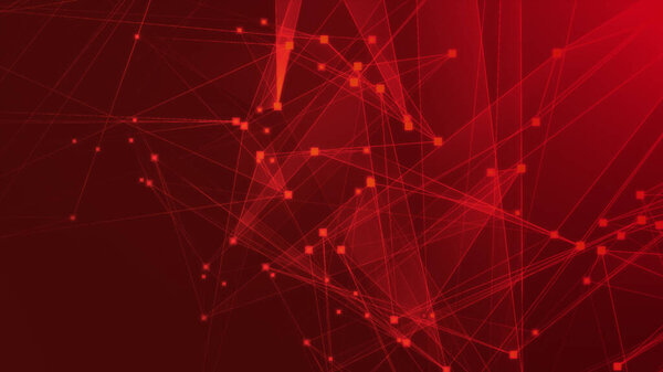 Abstract red polygon tech network with connect technology background. Abstract dots and lines texture background. 3d rendering.