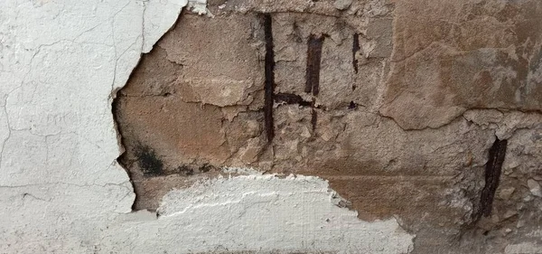 Stary Mur Cementowy Miał Wiele Pęknięć Obrazek Stockowy