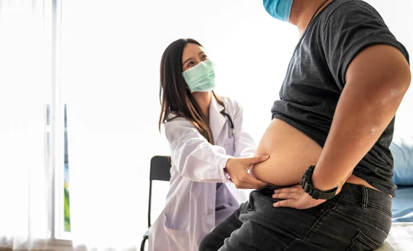 Blured Soft Images Asian Woman Doctor Using Hand Hold Belly — Fotografia de Stock