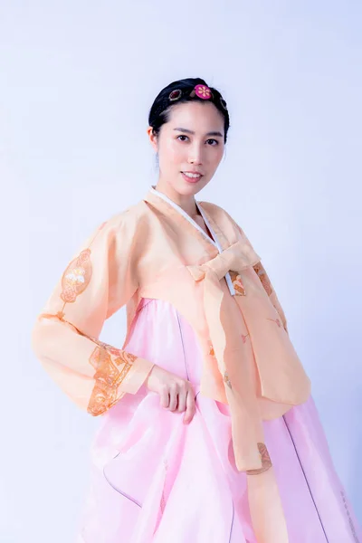 Asiático Atraente Mulher Vestindo Hanbok Tradicional Que Traje Nacional Coreano — Fotografia de Stock