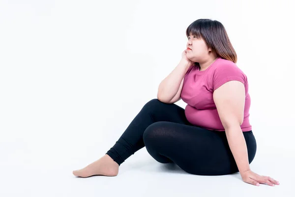 Retrato Imágenes Mujer Gorda Sentada Ella Está Triste Debido Gordura —  Fotos de Stock