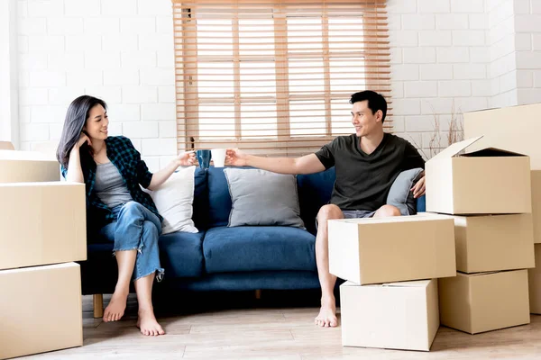 Portrait Images Asian Couple Husband Attractive Wife Were Resting Inviting — Stock Photo, Image