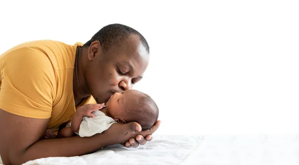 African American Father Kissing His Day Old Baby Black Skin Stock Picture