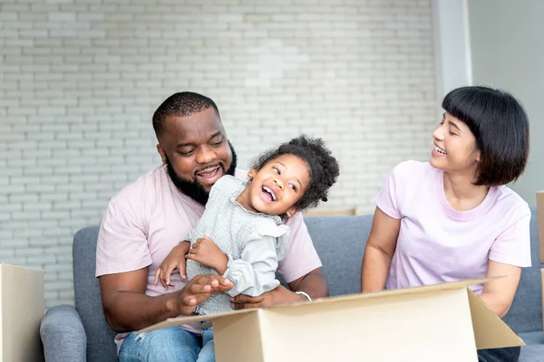 African American Family Father Asian Mother Year Old Daughter Happy — Stock Photo, Image