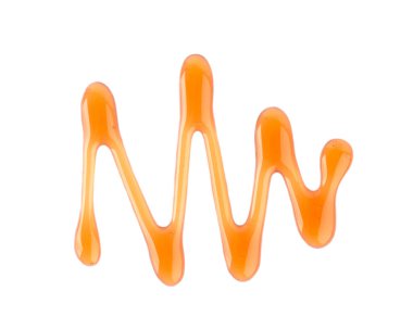 Akçaağaç şurubu çiselemesi beyaz arka planda izole edilmiş. Akçaağaç şurubu serpilmiş. Üst görünüm.