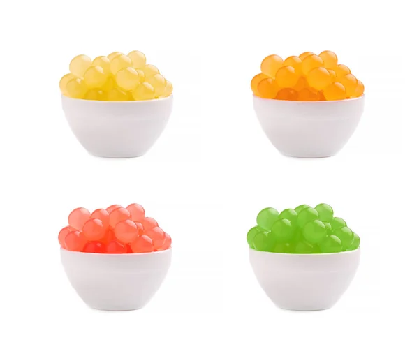Mix tapioca pearls for bubble tea isolated on white background. Tapioca pearls in bowl. — Stock Photo, Image