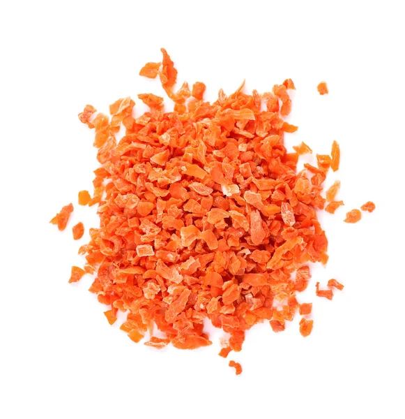 Dry carrot isolated on the white background. Chopped dried carrot. Spices and herbs. Top view. — Stock Photo, Image