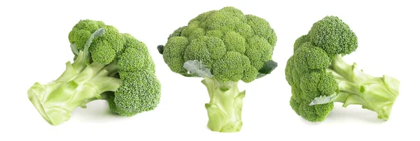 Brokoli terisolasi pada latar belakang putih. Brokoli sayuran hijau mentah. Tutup.. — Stok Foto