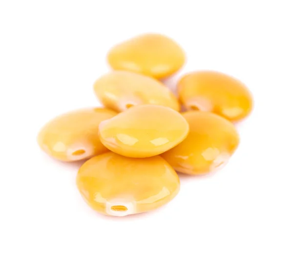 Мариновані жовті боби люпину ізольовані на білому тлі. Турнус, консервований люпин . — стокове фото
