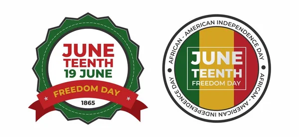 Vektör bayrağı, Juneteenth Günü için tebrik kartı veya poster, 19 Haziran 'da kutlama özgürlüğü, velayet günü, Haziran' ın üçüncü günü için çıkartma seti.
