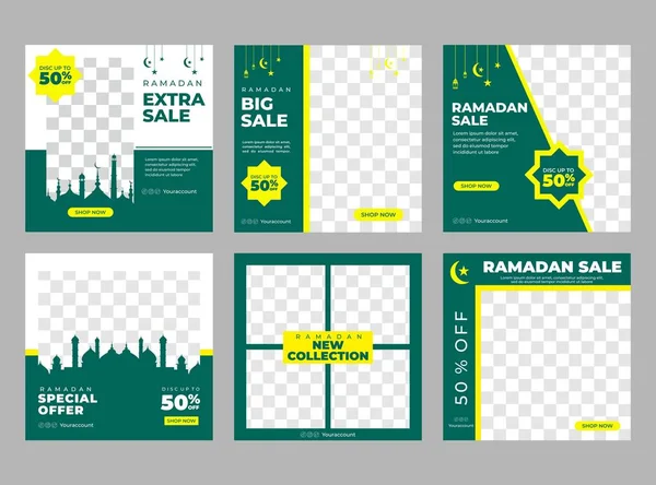 Ramadan Sale Kreative Vektor Social Media Post Template Sammlung Set — Stockvektor