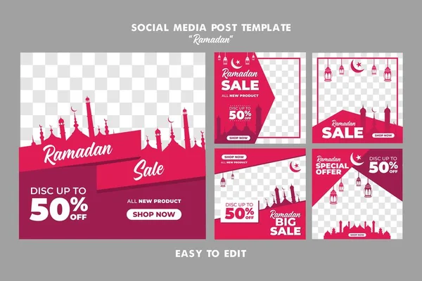 Ramadan Sale Kreative Vektor Social Media Post Template Sammlung Perfekt — Stockvektor