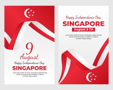 9 Ağustos 'ta Singapur' un bağımsızlığının vektör çizimi. Singapur Bağımsızlık Günü geçmişi. Poster, afiş, davetiye, el ilanı vs. için ulusal gün tatil şablonu.