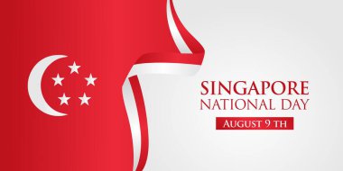9 Ağustos 'ta Singapur' un bağımsızlığının vektör çizimi. Singapur Bağımsızlık Günü geçmişi. Poster, afiş, davetiye, el ilanı vs. için ulusal gün tatil şablonu.