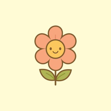 şirin karikatür çiçek vektör çizimi