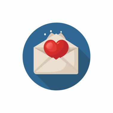 Aşk Mektubu Simgesi Düz Vektör Sevgililer Günü Uzun Gölgeli Mesaj Sembolü