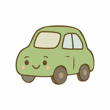 Şirin Araç Simgesi Düz Kawaii Taşıma Vektörü İllüstrasyonu