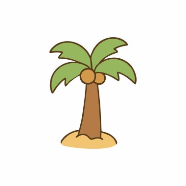 Yaz, Plaj ve Tropikal Tema için Şirin Palmiye Ağacı Çizgi Film Simgesi