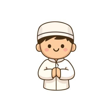 Tatlı Müslüman Çocuk Düz Çizgi Film Biçiminde Dua Ediyor