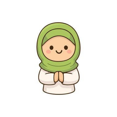 Şirin Muslimah Simgesi Düz Vektör Hijab Kadın Resimleri