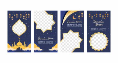 Ramadhan 'ın iş için sosyal medya tanıtımı seti. Sosyal medya, Ramazan sonrası indirim şablonu. İndirim etiketi veya içerik tanıtım ürünü için boşluk kopyala.