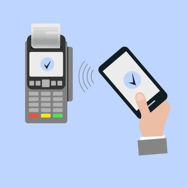 İzometrik Pos terminal banka kredi kartı ile ödeme doğruladı. Düz tasarım vektör çizim. NFC ödeme kavramı