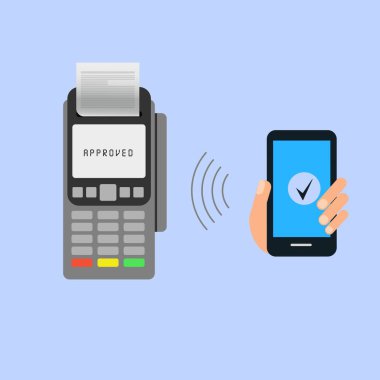 İzometrik Pos terminal banka kredi kartı ile ödeme doğruladı. Düz tasarım vektör çizim. NFC ödeme kavramı
