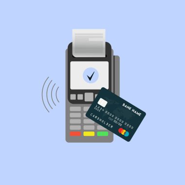 İzometrik Pos terminal banka kredi kartı ile ödeme doğruladı. Düz tasarım vektör çizim. NFC ödeme kavramı