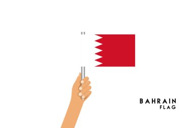 İnsan elinin vektör çizimi Bahreyn bayrağını taşıyor. Beyaz arkaplandaki izole nesne.