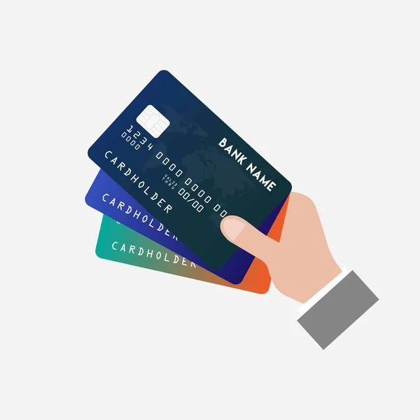 Homem Está Prendendo Cartão Crédito Disposicão Trabalhos Equipa Vetor — Vetor de Stock