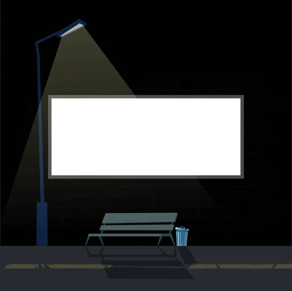 Billboard Werk Aan Muur Nachts Onder Straatlamp — Stockvector