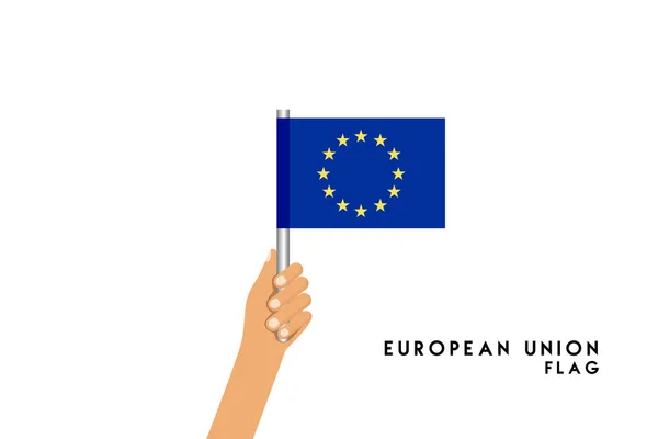 Vektorové Kreslené Ilustrace Lidských Rukou Drží Vlajku Evropské Unie Izolovaný — Stockový vektor