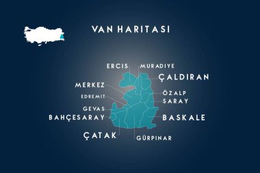 Van'ın Erciş, Edremit, Gevas, Bahçesaray, Çatak, Gürpınar, Baskale, Saray, özalp, caldiran, muradiye haritası, Türkiye