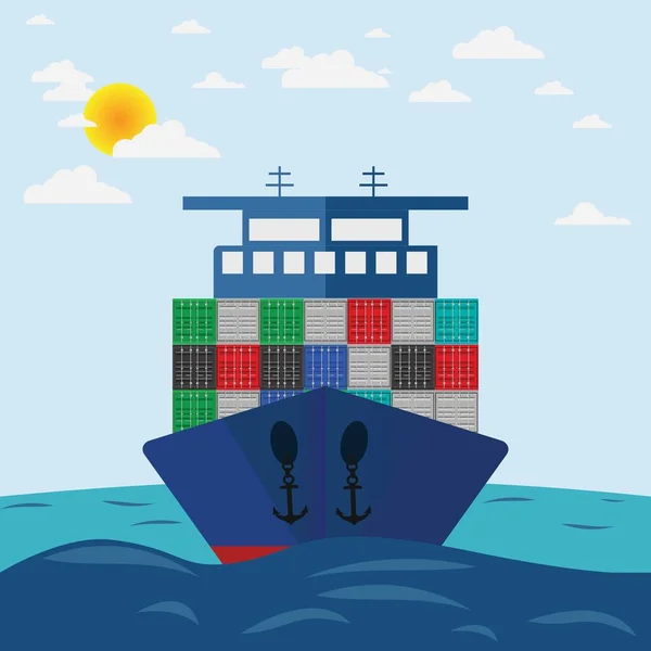 Transport Marchandises Navire Mer Chargement Conteneurs Par Grue Portuaire Dans — Image vectorielle
