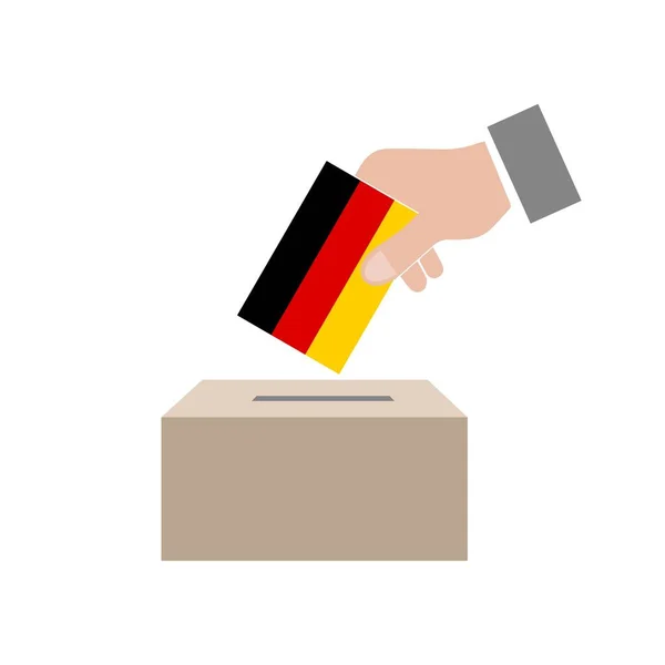 Alemanha Eleições Bandeira Nacional Urna Fundo Branco Trabalho Vetor — Vetor de Stock