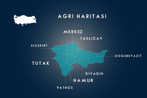 Agri Districts Eleskirt Tutak Patnos Hamur Diyadin Dogubeyazit Taslicay Map — Stock Vector