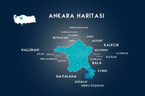 Ankara Districts Kizilcahamam Kahramankazan Camlidere Kecioren Beypazari Nallihan Ayas Sincan — Stock Vector