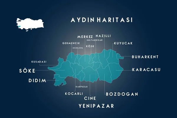 Aydin Districts Germencik Incirliova Kosk Sultanhisar Nazilli Kuyucak Buharkent Karacasu — Stock Vector