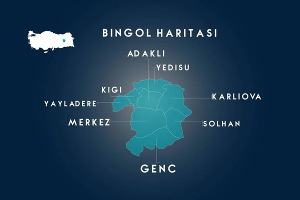 Bingol Districts Yedisu Kigi Adakli Yayladere Genc Karliova Solhan Map — Stock Vector