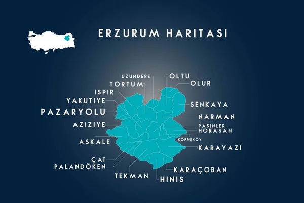 Erzurum Districts Uzundere Tortum Ispir Yakutiye Pazaryolu Aziziye Askale Palandoken — Stock Vector