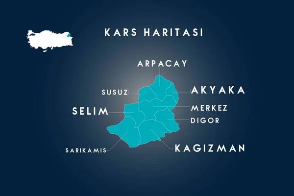 Kars Districts Arpacay Sarikamis Susuz Selim Akyaka Digor Kagizman Map — Stock Vector