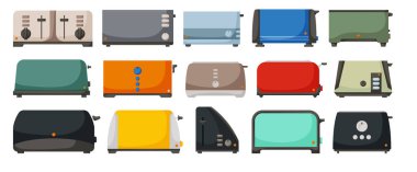 Beyaz arkaplanda tost makinesi çizimi. İzole edilmiş çizgi film ikon tost makinesi. Vektör karikatür simge tost makinesi.