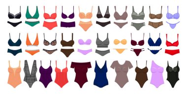 İç çamaşırı çizgi film seti simgesi. Beyaz arkaplanda Vektör illüstrasyon iç çamaşırı. Çizgi film vektörü simge kümesi iç çamaşırı.