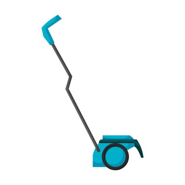 Çim biçme vektörü simgesi. Çizgi film vektör simgesi beyaz arka plan biçme makinesinde izole edildi.