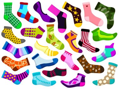 Farklı çorap vektör karikatür kümesi simgesi. Beyaz arka planda vektör illüstrasyon çorabı. Ayrı çizgi film setinin farklı çorapları..