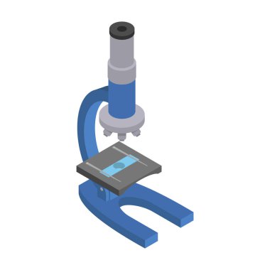 Mikroskop vektör simgesi. Beyaz arkaplan mikroskobunda izole edilmiş Isometric vektör simgesi.