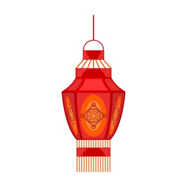 Çin karikatür vektör ikonu feneri. Çizgi film vektör çizimi kırmızı lamba. Beyaz arkaplanda kırmızı fener Çin ikonunun izole bir illüstrasyonu.