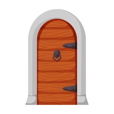 Ortaçağ kapı vektör karikatür simgesi. Beyaz arka planda vektör illüstrasyon kale kapıları. İzole çizgi film illüstrasyon simgesi ortaçağ kapısı.